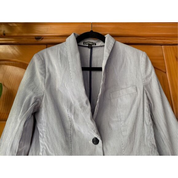 EXPRESS Blue Striped Blazer 2 Button Suit Jacket Women's SZ 6 Career - Picture 6 of 14